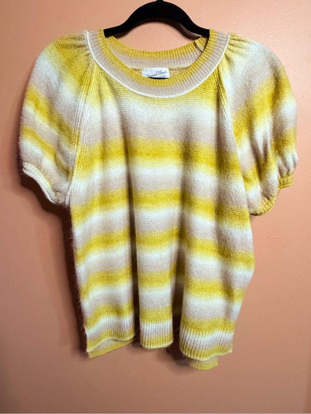 Universal Thread Yellow & Cream Striped Short-Sleeve Sweater